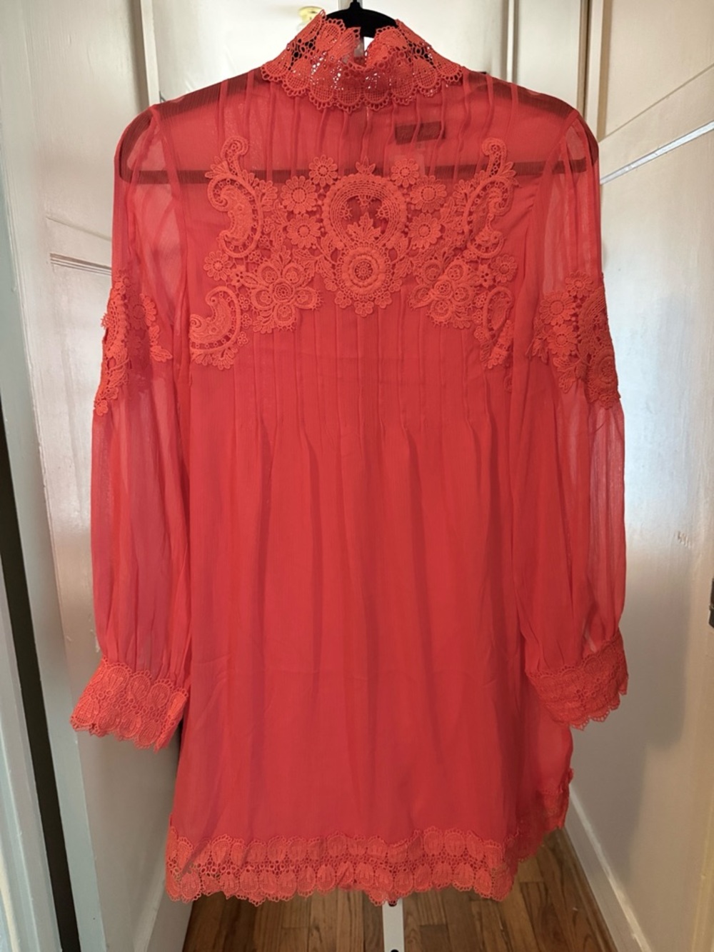 Pink Lace Yoke Sheer Mini Dress with Liner
